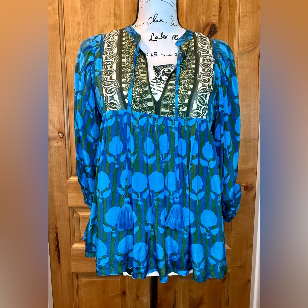 Oliphant Women’s 3/4 Sleeve Blouse in Istanbul Blue, Size XS